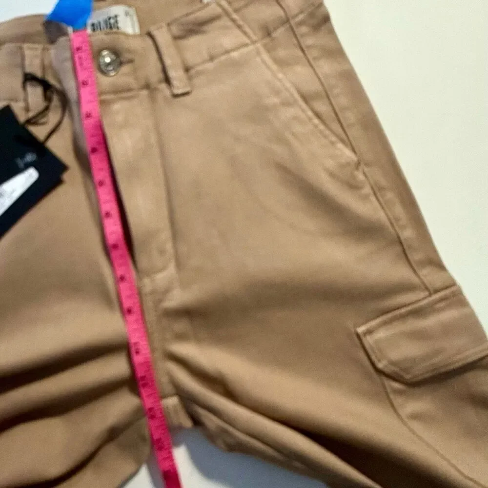 NWT PAIGE Carly Coated High Waist Wide Leg Jeans in latte Size 27